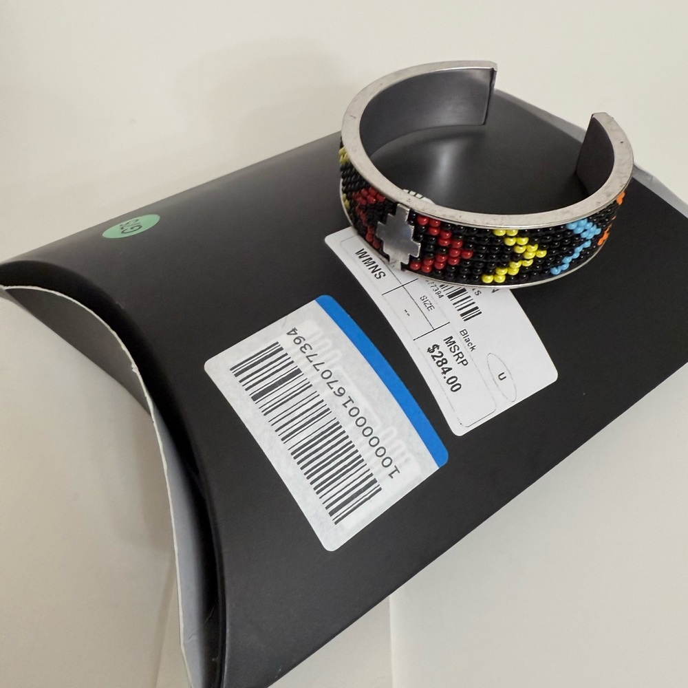 Marcelo Burlon County of Milan Black & Silver Cross Beads Rigid Bracelet